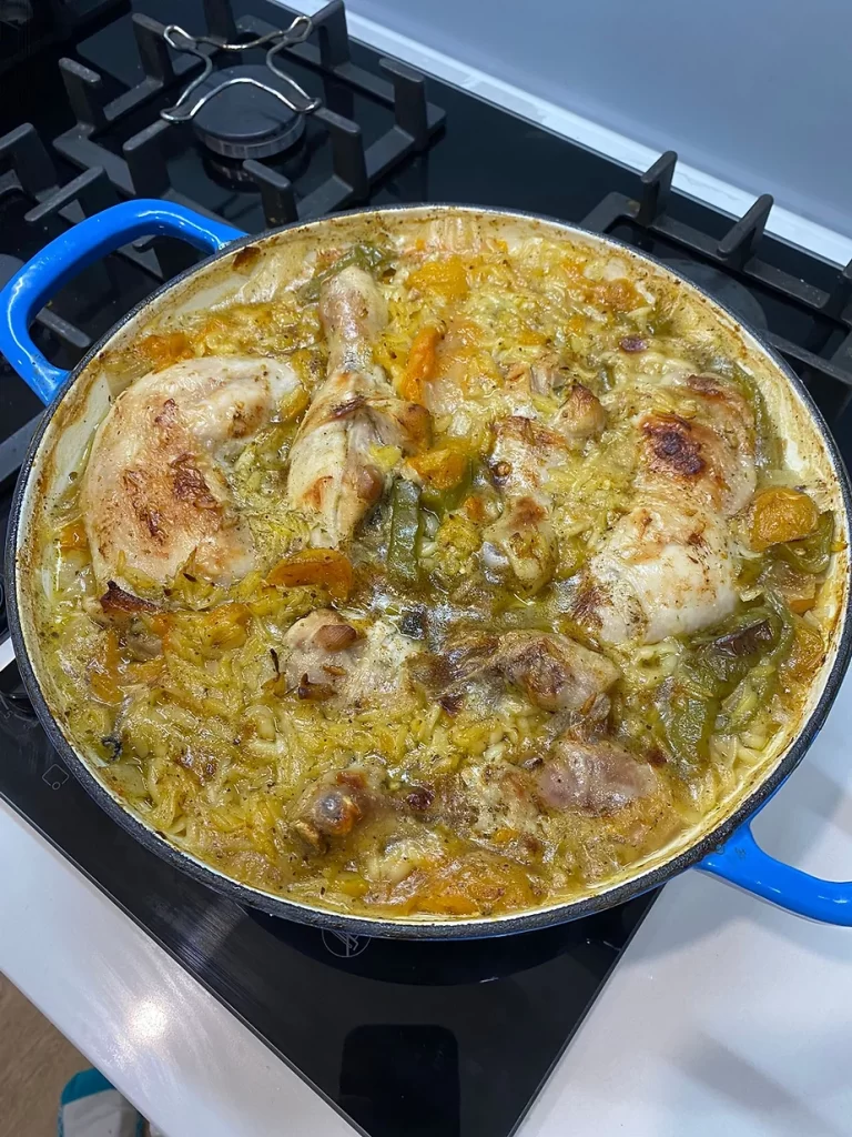 One tray apricot chicken bake on stovetop - Starting Solids Australia Recipe.