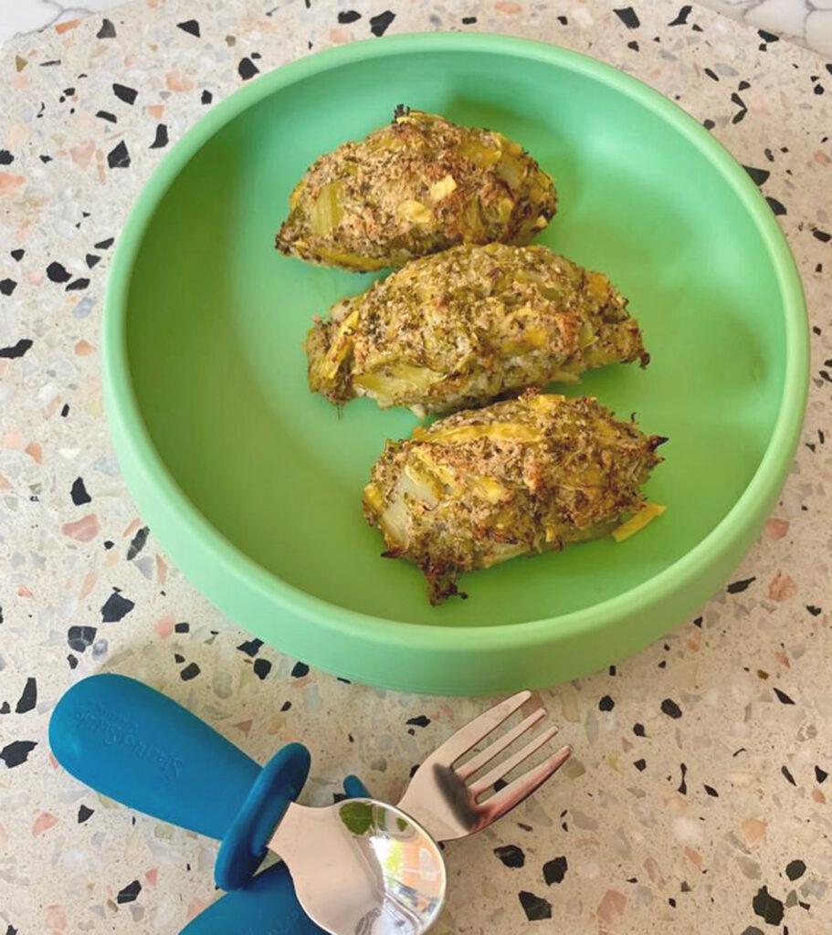 Starting Solids Australia's Almond and Broccoli Bites on a silicone plate