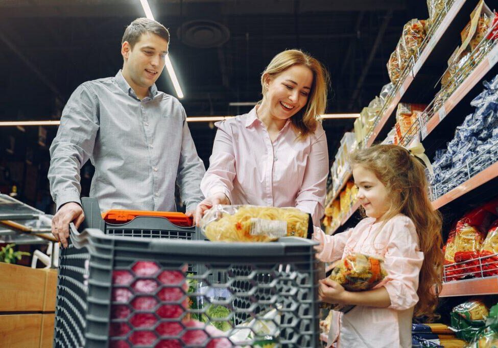 family doing grocery shopping